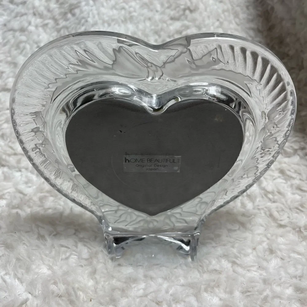 Home Beautiful heavy lead crystal Heart 7x7 Glass Picture Frame